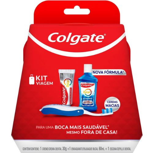 Kit Oral Colgate Promocional Escova + Creme Dental Colgate Total 12 30g + Enxaguante Total 12 60ml