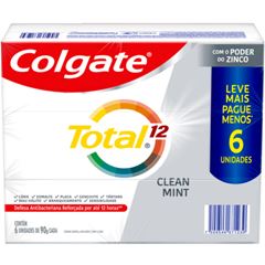 Creme Dental Colgate Total 12 Clean Mint Pack com 6 unidades 90grs
