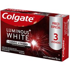 Kit Creme Dental Colgate Luminous White Carvão Ativado 70g Pack com 3 unidades