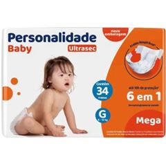 Fralda descartável infantil  Personalidade Baby Ultra Sec Mega G com 34 unidades