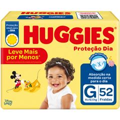 Fralda Huggies Proteção Dia Mega G com 52 Tiras