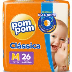 Fralda Pompom Clássica Jumbo Tamanho M com 26 Tiras